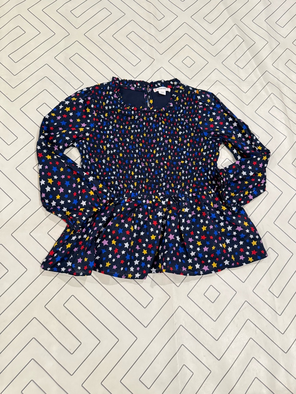 Crewcuts Navy Star Long-Sleeve Peplum Top